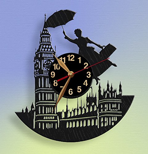 MonaStarLight Wooden Wall Clock, Mary Poppins, 16inch(40cm) Wall Art Decor (Wood Handpainted Black Clock)