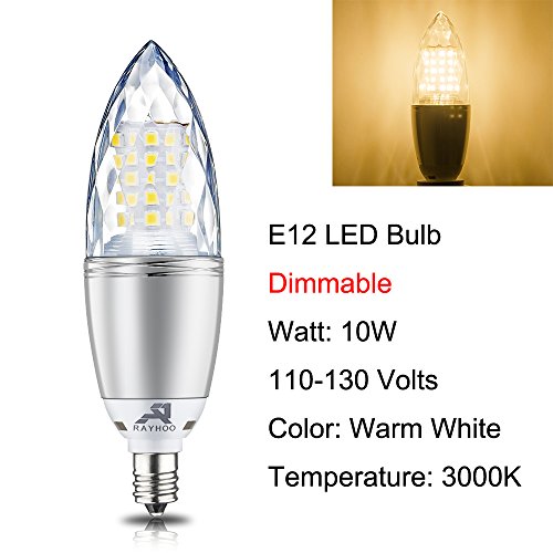 Rayhoo E12 Base LED Light Bulbs Dimmable, Candelabra LED Bulbs 10W