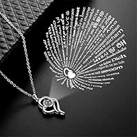 Nivalkid Hollow Shape 100 Languages I Love You Projection Pendant Necklace Heart-Shaped Projection Pendant in One Hundred Languages I Love You Hollow Necklace, Mother