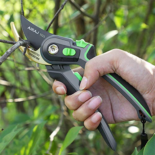 AIRAJ 8" Professional Pruning Shears, Two Adjustable Opening Degrees Hand Pruners, Great for Gardeners, Flower, Garden Trims, Grooming Garden Shears (Green) - Thumbnail 6
