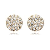 FM42 Pave Sparkling Clear Crystal Dome Round Disk Clip On Earrings E266
