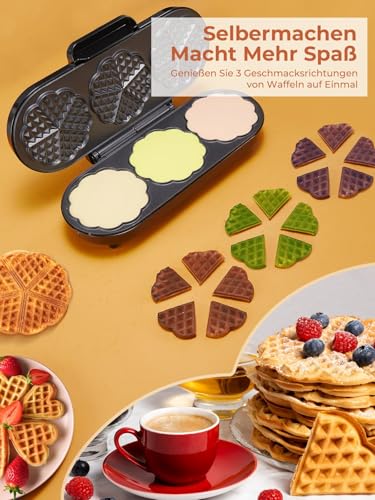 FOHERE King Size Waffle Iron, 15 Heart Waffles in 2 Minutes, Heart Waffle Iron with 3 Non-Stick Baking Surfaces for Classic Heart Wafers, Baking Tray, Stainless Steel, Ideal for Family & Party (Silver)