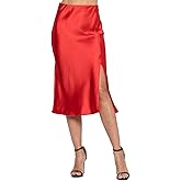 Women Solid High Waist Satin Midi Slit Skirt - Made in USA