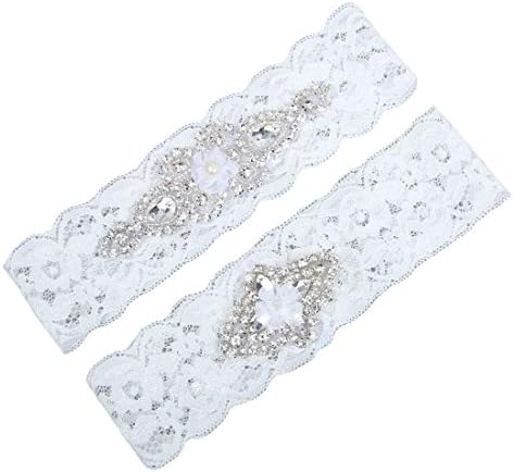NYARER Rhinestones Pearl Lace Wedding Bridal Garter Belt Set (XL Ivory)