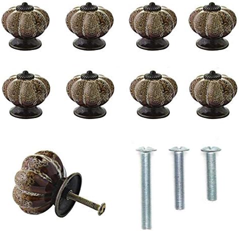 FINROS Pack of 8 New Version Ceramic Pumpkin Cabinet Knobs Cupboard Drawer Pull Handle/Great for Cupboard, Kitchen and Bathroom Cabinets, Shutters (White Leopard Grain)