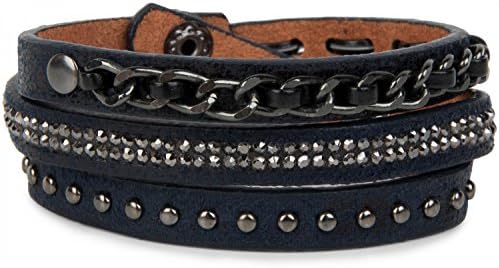 styleBREAKER Vintage wrap Bracelet with Rivets, Chain and Sparkling Stones, Bracelet, Unisex 05040031