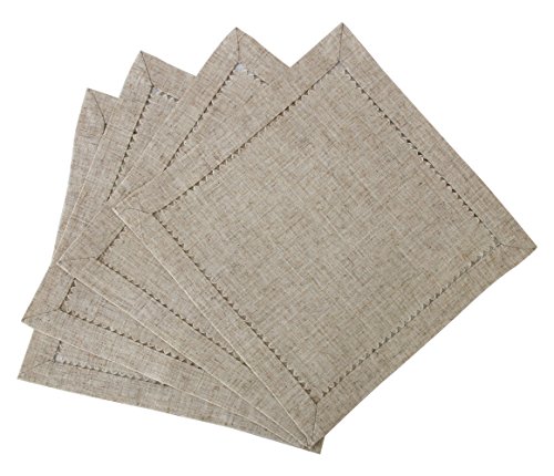 Grelucgo Hemstitched Napkins, Set of 4, Size 11.511.5 Inch, Natural Color