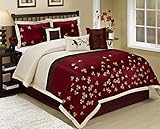 7 Piece Vienna Embroideried Comforter Set Queen King CalKing Size (Queen, Burgundy)