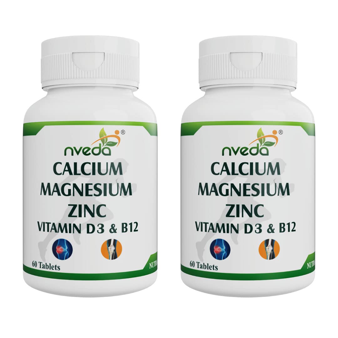 Nveda Calcium Supplement 1,000 mg with Vitamin D, Magnesium, Zinc & Vitamin B 12 for Men & Women/for Immunity, Bone & Joint Support -Pack of 2 120 Tablets