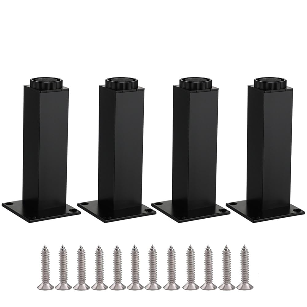 Funnytek 4PCS Aluminium Alloy Adjustable Height 0-5mm Round Table Legs, Black - Ideal for Tables, Kitchen Cabinets, Desks, Sofas, Wardrobes, Chairs, Cupboards, Sideboards