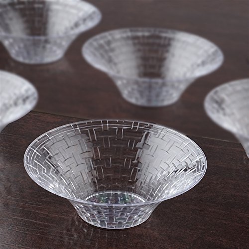 BalsaCircle 40 pcs 4.5 oz Clear Basketweave Plastic Round Bowls - Disposable Wedding Party Catering Tableware