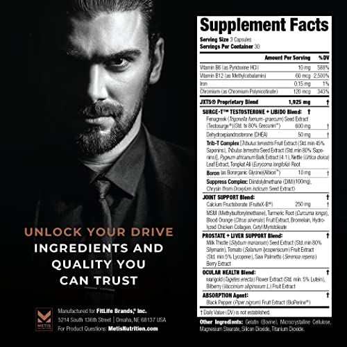 METISNutrition JXT5 Joint Health - 5-in-1 Men's Health Supplement to Libido, Prostate, and Vision - Test Boost, Joint Support, and Improve Energy (90 Capsules)