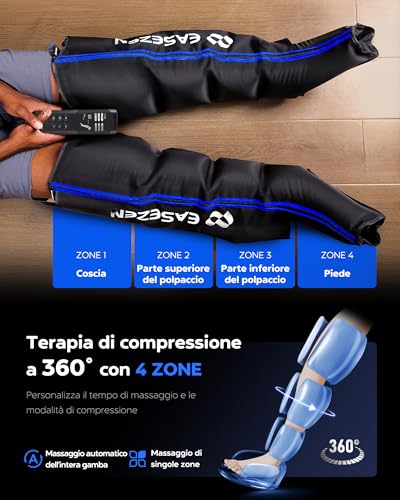 EaseZen Leg Massager with Air Compression System for Fast Recovery of Feet, Calves and Thighs, Edema Relief and Blood Circulation Pain Relief Size S | 6 modes, 11 intensities (60-160mmHg), 3 timers, LCD, Size S, Compression foot, calf & thigh, circulation, pain