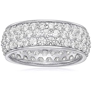 Amazon Collection Platinum or Gold Plated Sterling Silver 3 Row Pave Ring set with Round Infinite Elements Cubic…