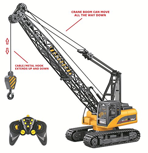 Top Race 15 Channel Remote Control Crane, Proffesional Series, 1:14 Scale - Battery Powered RC Construction Toy Crane With Heavy Metal Hook (TR-214)