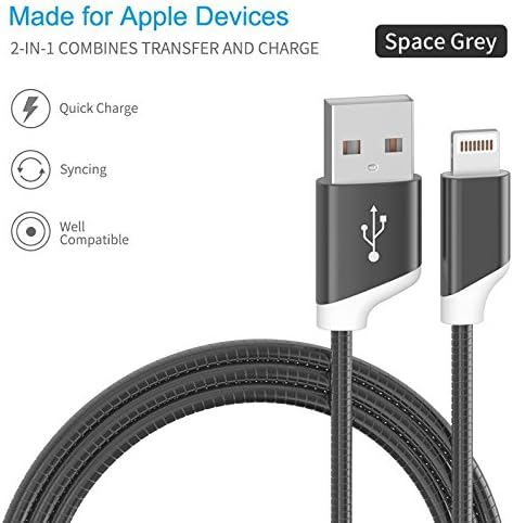 -MEJC- USB Charging Iron Wire Cable Apple and Android (Space Grey-Apple)