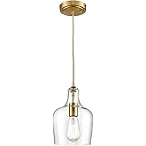 HYDELITE Modern Brushed Gold Pendant Light Fixtures Clear Glass Adjustable Cord Hanging Light for Living Room Kitchen Island 