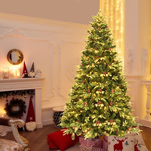 Goplus 7.5FT PreLit Christmas Tree, Artificial Spruce Hinged Tree w