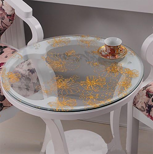 Yanglovele Round Custom Waterproof PVC Protector for Table/Desk Table Pads Table Covers With Multi Size Tablecloth Protector (43", Yellow Flower)