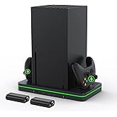 Charging Stand with Cooling Fan, CODOGOY Vertical Stand Compatible with Xbox Series X/S Console&Controller, Dual Controller Charger Station Dock with 3 USB Ports,2*1100 mAh Rechargeable Battery Packs