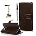 Note 5 Case,Galaxy Note 5 Case - Fashion Wallet Purse 3D Embossed Butterflies Premuim PU Leather Flip Cover Ultra Slim TPU Inner Bumper Hand Strap Magnetic Card Slots Dust Plug by Badalink - Brown