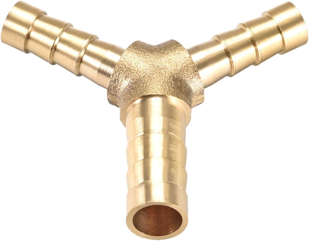 sourcing map Tee Brass Barb Fitting Reducer Y Shape 3 Way Fit Hose ID 8x6x6mm, Gold, 8mm x 6mm x 6mm - Image 5