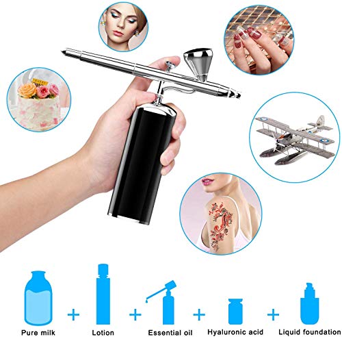 Gocheer Airbrush Kit,Mini Double-Action Auto Airbrush, Professional Cordless Airbrush Set,USB Rechargeable Airbrush with Quiet Air Compressor for Makeup,Art Nail,Painting,Tattoo,Model Coloring