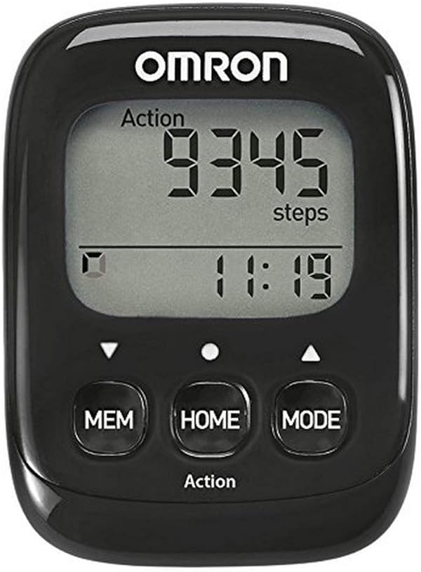 Omron Walking Style IV Schrittzzähler, schwarz, 3D Sensor für genaue Messung, misst aerobe Schritte, Distanz, verbrannte Kalorien; mit Speicher, Action Modus und großem Display, einfache Anwendung