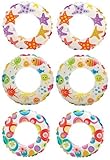 Intex Inflatable 20-Inch Lively Ocean Friends Print Kids Tube Swim Ring (6 Pack)