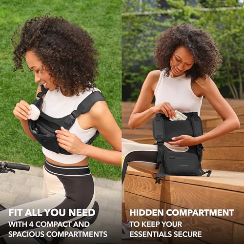 Trailoom Running Chest Pack, Water Repellent, Lightweight, Black | Men & Women Reflective Running Vest, Hidden Pocket, Phone Holder, Workout Bag for Runners, Cycling, Biking, EDC Pouch