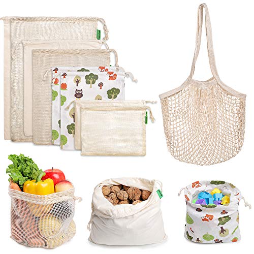 AivaToba 9Packs Reusable Produce Bags Eco Friendly Organic Cotton