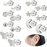 AOEDEJ 7 Pairs Cartilage Earrings for Women Hypoallergenic Surgical Stud Earring Set with Secure Flower Backs Ear Studs Piercing Jewelry