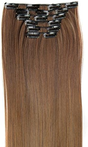 Isabelle hair Straight 22" 7pcs Beautiful Whole Head 16 Clips in Synthetic Hair Extensions (medium brown mixed with auburn)