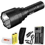 Nitecore P30 1000 Lumen Long Throw Flashlight with 2x Nitecore 3400 mAh 18650 batteries, i2 charger with car adapter and LumenTac Battery Organizer