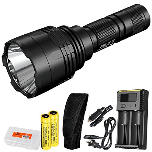 Nitecore P30 1000 Lumen Long Throw Flashlight with 2X 3400 mAh Rechargeable Batteries, I2 Charger and LumenTac Battery Organizer