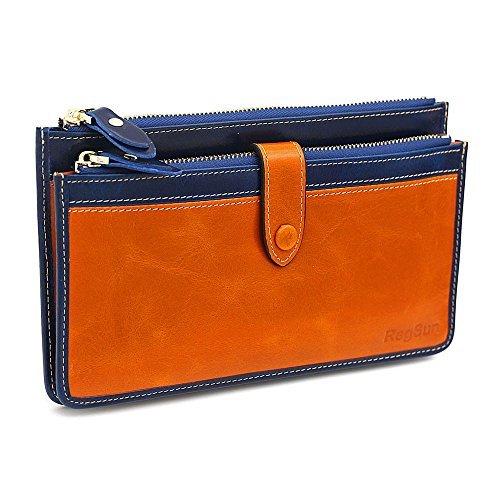 Women and Men Genuine Leather Wallet with Zipper Pocket Large Capacity Purse Cluth