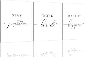 EPHANY Framed Canvas Wall Art Positive Quote, Office Art, White Large Poster, Motivational Artwork Set of 3 Prints, Inspirational Poster Prints (G-3pcs,12x16inchx3pcs)
