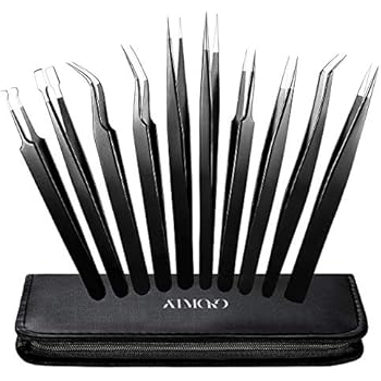 Precision Tweezers Set,Atmoko by ElleSye 10 PCS ESD Tweezer Set, Anti-Static Stainless Steel Tweezers Kit Curved Tweezers for Craft, Jewelry, Electronics, Laboratory Work