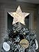 Rustic Christmas Tree Topper Star, 10 Light Indoor White And Natural Cotton Star Tree Topper