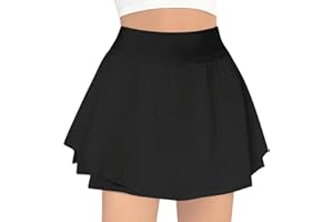 B&GCozy Girls Tennis Skirt, Double Ruffle Golf Running Yoga Workout Skorts with Pockets, Black 8-9 Years