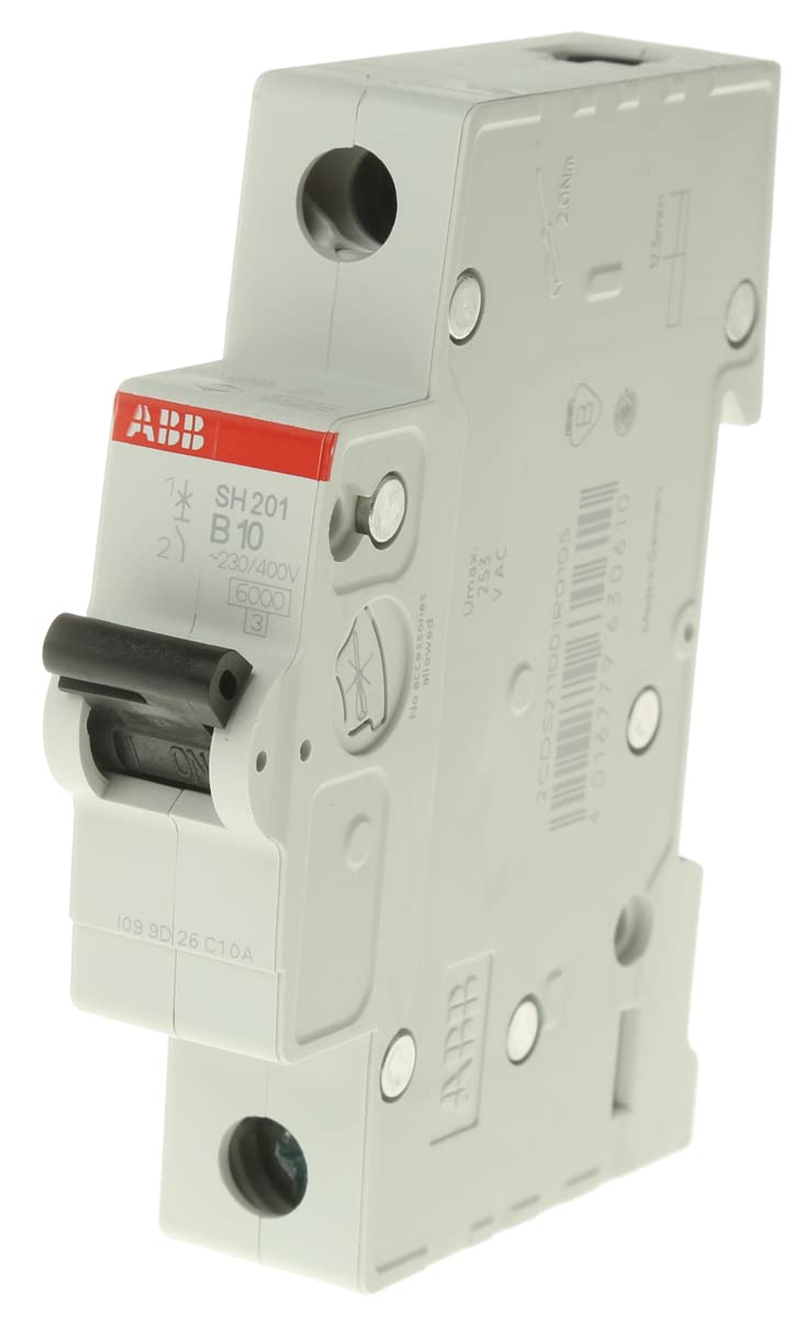 ABB SH201-B10 Miniature Circuit Breaker, 1 Pole, 10 Amp (ABB2CDS211001R0105)