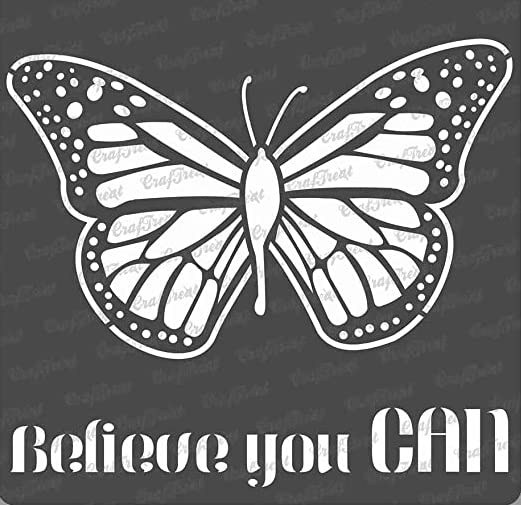CrafTreat Reusable Butterfly Stencils for Painting on Wood, Canvas, Paper, Fabric, Floor, Wall and Tile - Believe You can - 12x12 Inch - DIY Art and Craft Stencils - Butterfly Stencil