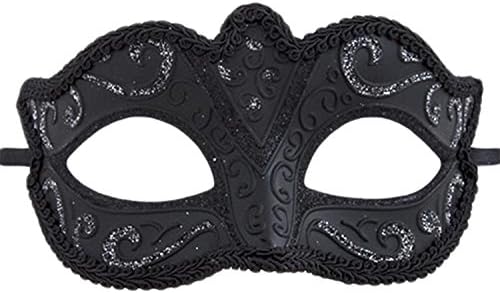 Glitter Mask Mardi Gras Costume Masquerade Venitian Prom Custom Party (Silver/Black)