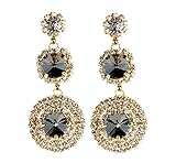 Qise Luxury Inlaid Rhinestone and Glass Dangle Earring (Black)