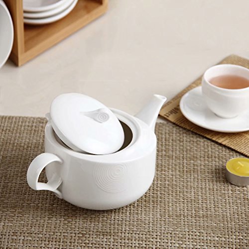 Tea Service Set, [3.4 OZ SMALL Cup], 77L Ceramic Tea Pot (22 OZ, 2.7 Cup), 4-Piece Tea Cups (3.4 OZ) and Saucers with Bamboo Display Stand - Modern Teapot, Tea Cups and Saucers Set for Home and Office - Thumbnail 2