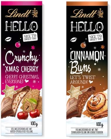 Lindt Hello Christmas 100g Bars - Cinnamon Bun & Cherry Crunch - Imported from Europe (6)
