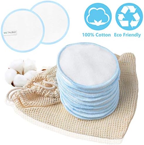 Reusable Cotton Makeup Remover Pads, METALBAY Soft Bamboo Rounds with Laundry Bag, Prefect for Cleansing Face and Applying Toner (10 Pcs) (16 PCS)