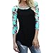 Lisli Women Color Block Floral Prints 3/4 Raglan Sleeves Tops Tee Shirt Casual Blouse (M, Black)