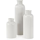 Small White Ceramic Vase Set of 3, Boho Modern White Flower Vase Room Decor, Farmhouse Decor, Vases for Your Kitchen, Bathroom, Bedroom, Living Room, Office&Shelf Centerpiece Table Decorations