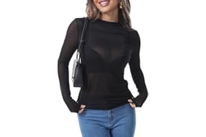 OPLKENR Sheer Tops for Women Mock Neck Black Mesh Long Sleeve Top Country Concert Outfits See Through Tops for Women